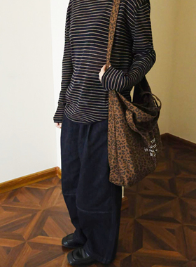 SecondMoon豹纹百搭休闲帆布包手拎单肩斜挎包小众原创日韩ins