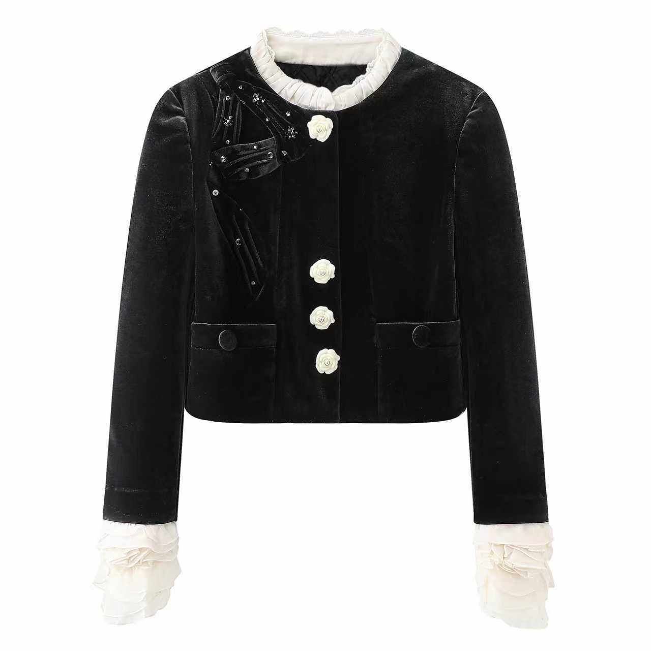 DN高端定制2025冬季新款甜美风蝴蝶结丝绒短外套女钉珠刺绣小香风,女装/女士精品,短外套,淘宝优惠券,粉丝福利购,淘宝优惠卷