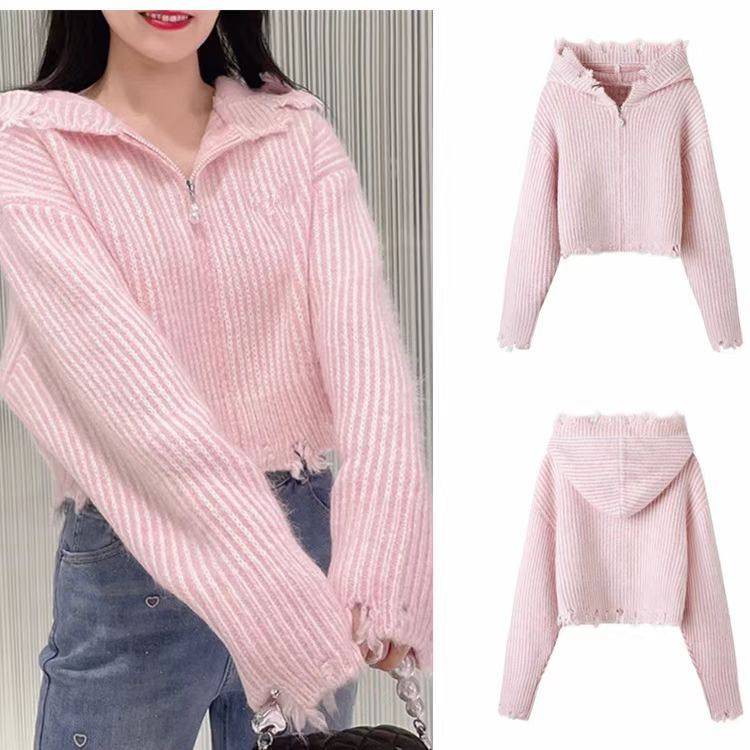 DN高端定制2025冬季新款时尚百搭甜美减龄半拉链连帽针织上衣女,女装/女士精品,毛针织衫,淘宝优惠券,粉丝福利购,淘宝优惠卷