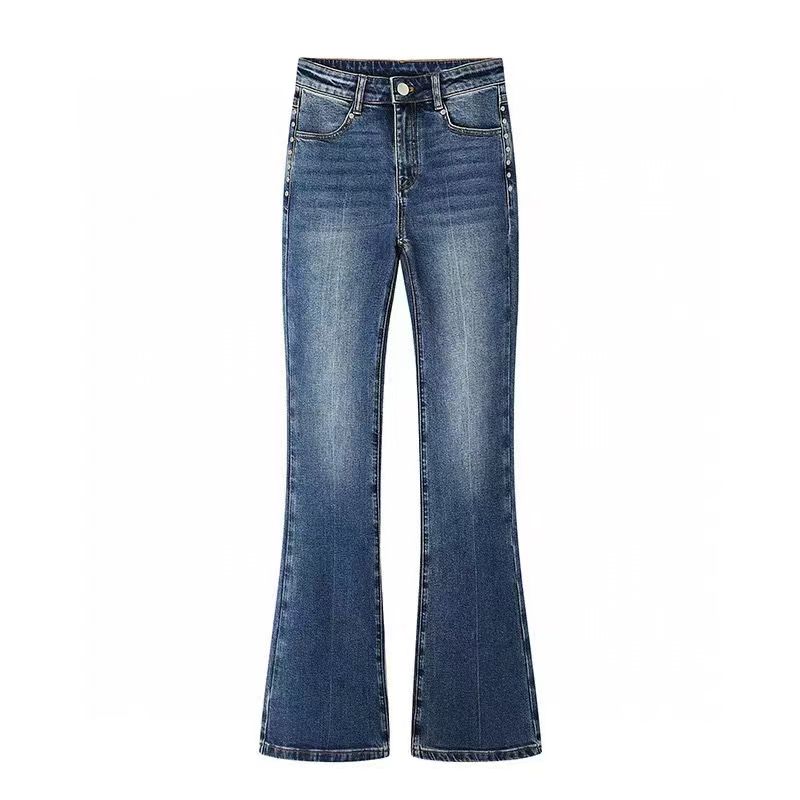 显瘦钉珠微喇牛仔裤长裤女