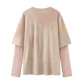 新款 时尚 百搭圆领拼接蕾丝袖 DN高端定制2025秋季 假两件长袖 T恤女