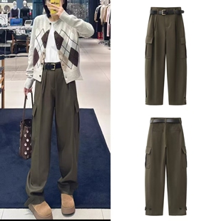 DN高端定制工装风弯刀裤女2025新款中腰束口军绿色休闲裤