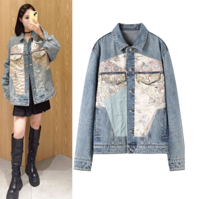 百搭翻领拼接新中式元素牛仔外套