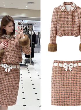 DN高端定制复古小香风千鸟格蝴蝶结毛呢短外套女2026春季新款