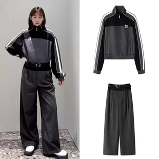 DN高端定制2025冬季新款时尚休闲运动风立领拉链外套阔腿裤套装女