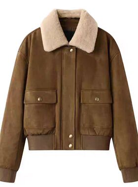 DN高端定制羊羔毛翻领短外套女2025冬季新款宽松复古