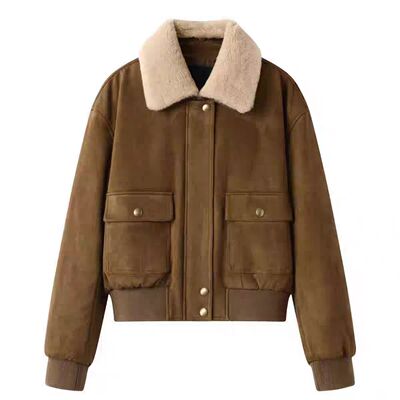 羊羔毛翻领短外套女宽松