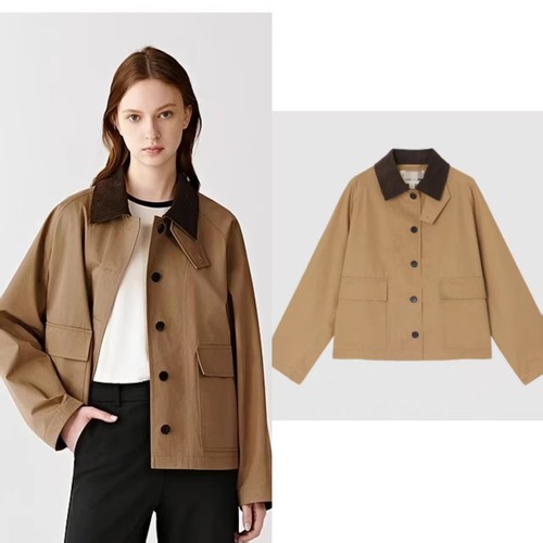 复古通勤风工装拼接领短夹克外套