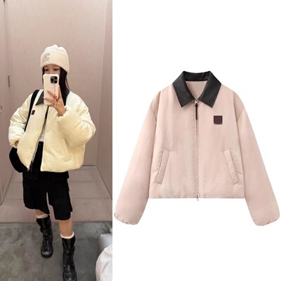 撞色翻领白鸭绒羽绒服女