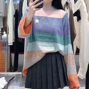 DN高端定制2025春季新款甜美减龄百搭多巴胺彩色条纹宽松针织衫女