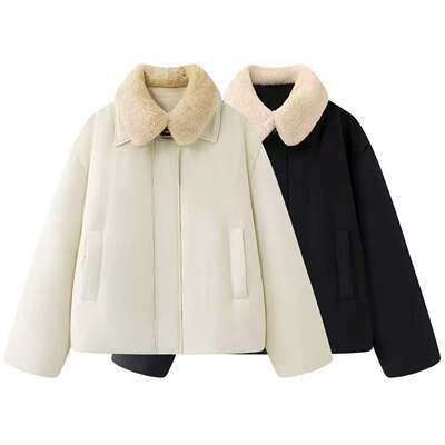 翻领拼接短款羽绒服女