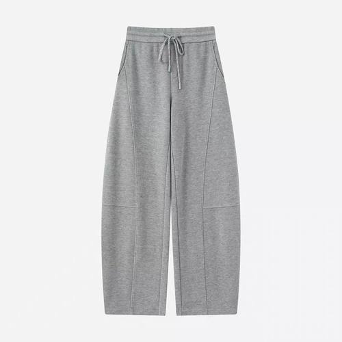 直筒裤通勤风灰色抽绳卫裤女