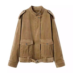 DN高端定制2025秋季新款时尚百搭小立领宽松灯芯绒夹克外套上衣女