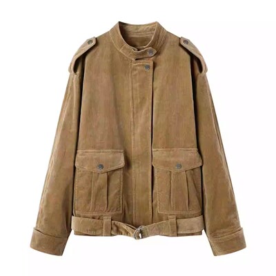 小立领宽松灯芯绒夹克外套上衣女