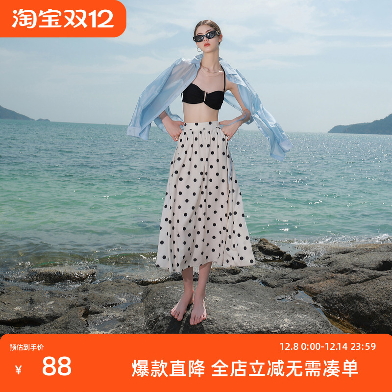 ibudu2025夏季新款半身裙松紧高腰A字裙复古长裙法式女