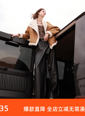 ibudu2024冬季新款仿麂皮颗粒绒环保皮草机车外套宽松潮酷