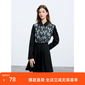 ibudu2025春季 新款 翻领连衣裙收腰A字裙百褶裙短裙减龄女