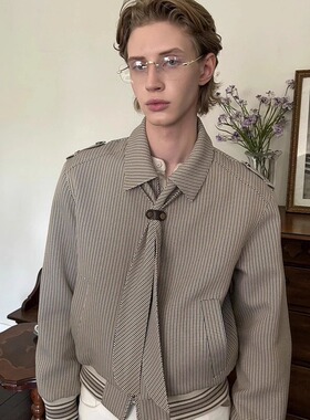 老钱风千鸟格领带夹克外套男女秋季高级感复古格子翻领短款上衣潮