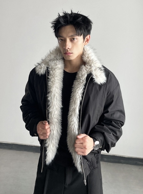 座山雕仿狼毛加厚立领棉衣男冬季bomber短宽休闲情侣棉服外套潮