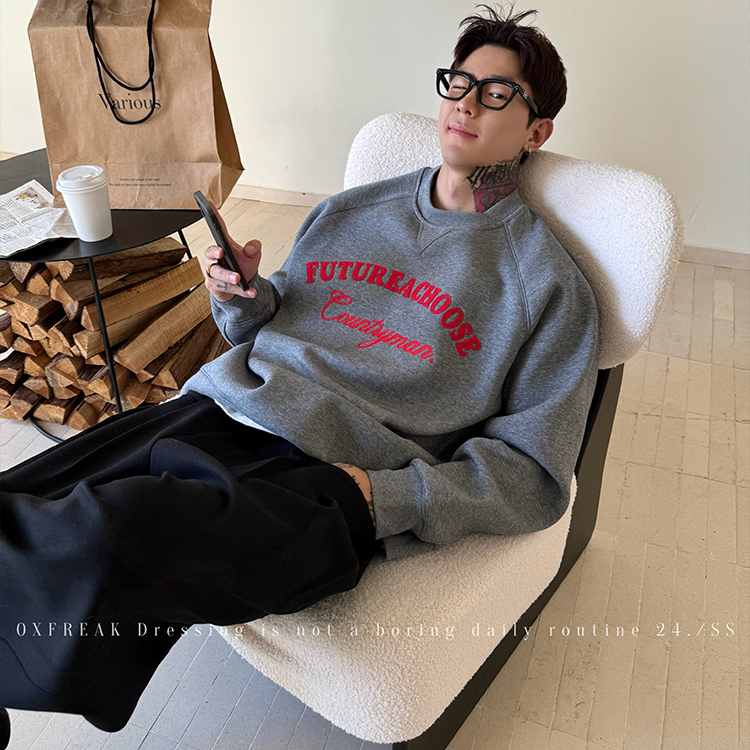 美式休闲重磅刺绣加绒加厚卫衣男