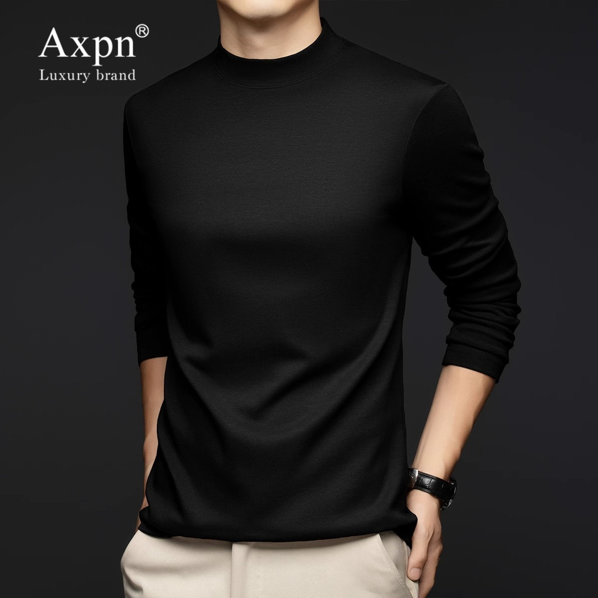 长袖T恤男2025年秋冬新款半高领白色高级设计感时尚休闲打底衫