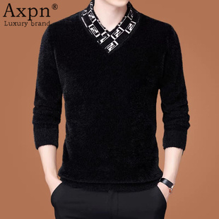 毛衣男2025年冬季男士V领加绒加厚保暖交叉针织打底衫白搭潮上衣