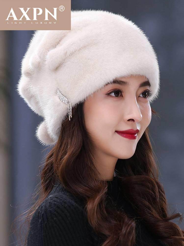 貂皮帽子女士冬季整貂毛护耳圣诞帽时尚韩版保暖水貂草帽子jh1118