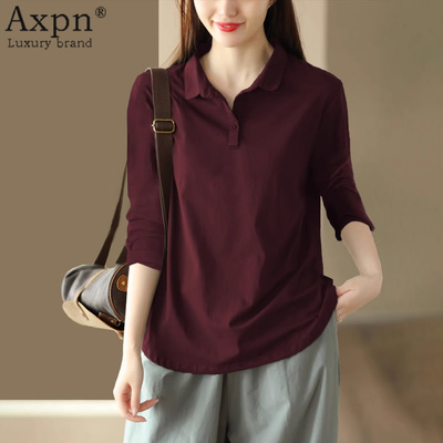 2025秋冬新款休闲大码百搭打底衫polo领长袖t恤女显瘦宽松上衣女