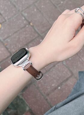适用苹果iWatchs11/10腕带秋冬细款ApplewatchS987小众皮质手表带