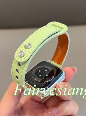 适用小米手环9pro高颜值秋冬双钉皮质表带红米watch5/4新8Pro腕带