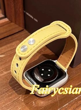 适用于Apple苹果iwatchSE简约109Ultra8MM表带小众真皮质小蛮腰女