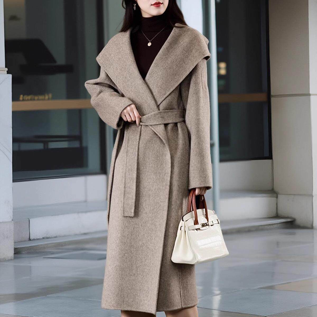 时尚朗姿2025秋冬新款连帽双面羊绒大衣女系带中长款显瘦毛呢外套,女装/女士精品,羊绒大衣,淘宝优惠券,粉丝福利购,淘宝优惠卷