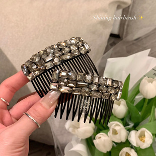 精致爆闪水钻防滑发梳女高颅顶倒插梳侧边夹碎发刘海夹头饰发卡
