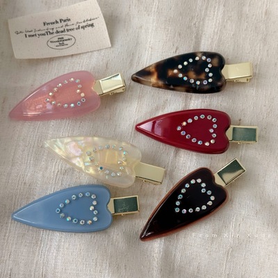 韩系水钻爱心醋酸发夹女前额无痕碎发刘海夹子侧耳边夹鸭嘴夹发饰