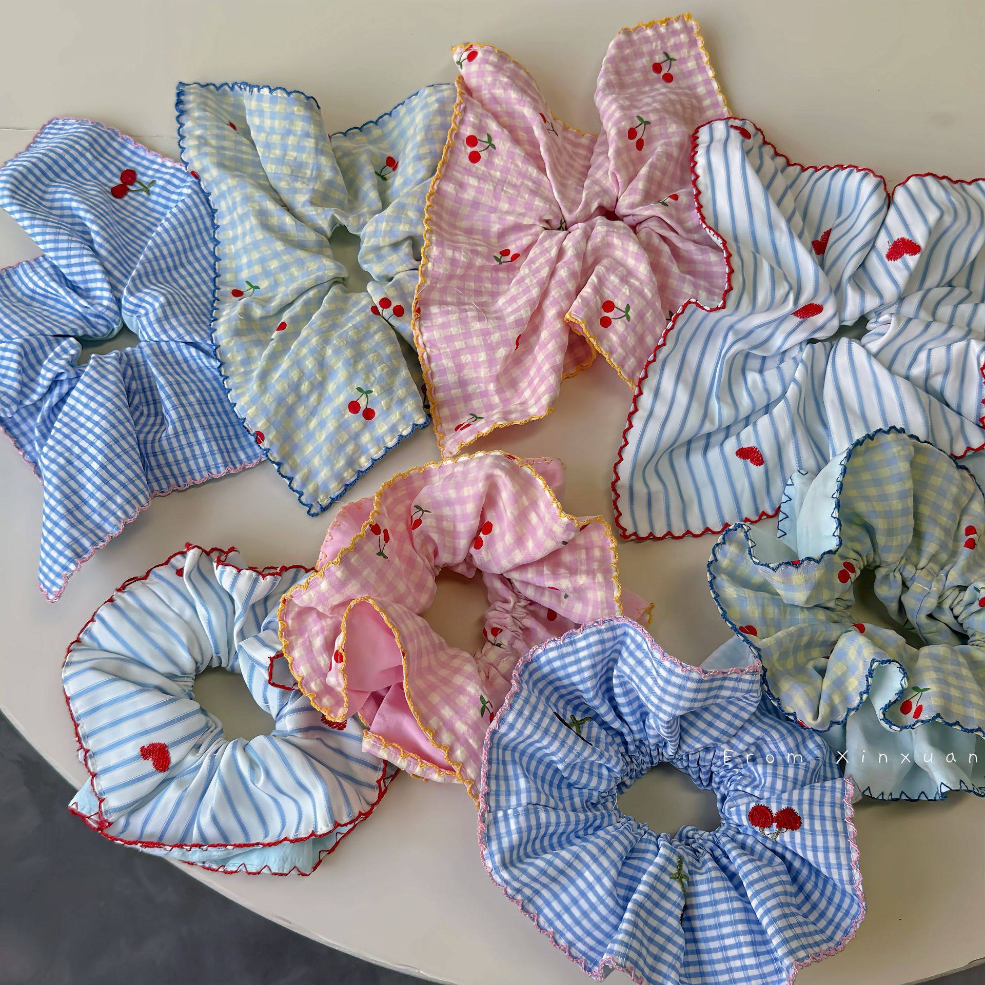 春夏小清新超大花边樱桃大肠发圈韩系甜美蓝粉色格子扎发头绳方巾,饰品/流行首饰/时尚饰品新,发饰,淘宝优惠券,粉丝福利购,淘宝优惠卷