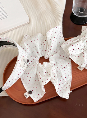 白色波点宽边发箍女高颅顶半扎发大肠发圈低马尾方巾发绳头饰发饰