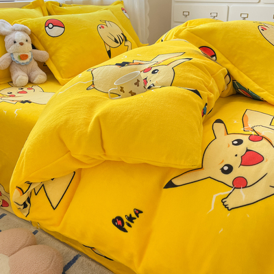 2026卡通可爱床笠款牛奶绒四件套