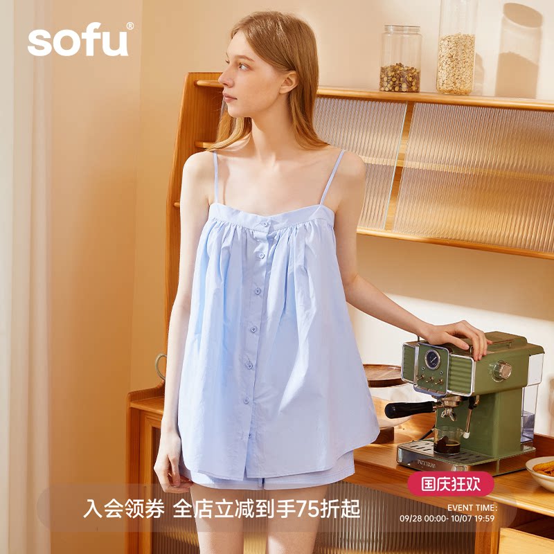 sofu纯棉睡裙+短裤家居服套装图片