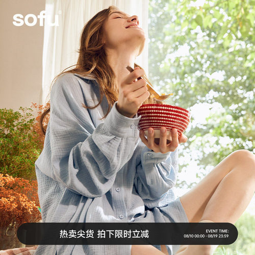 sofu双层纱纯棉长袖短裤家居服