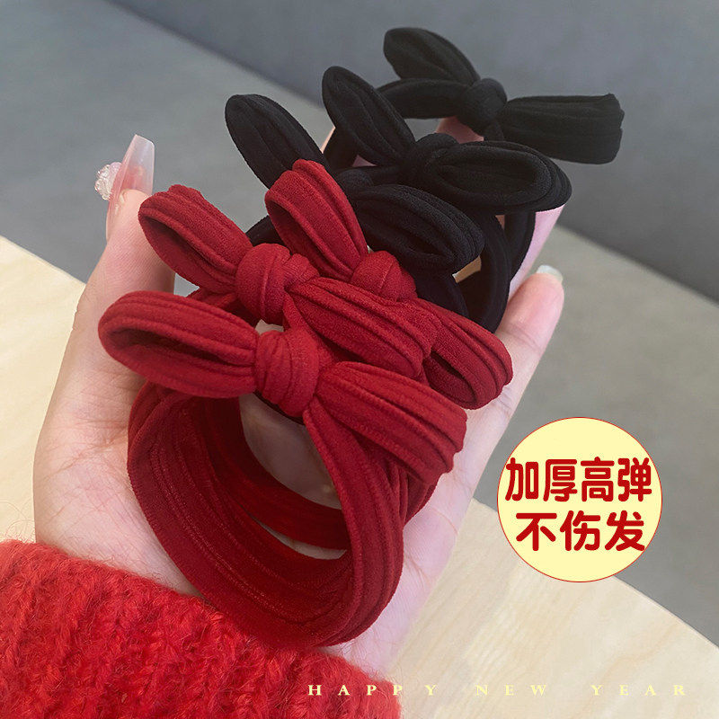 新年喜庆红色蝴蝶结头绳发圈女生