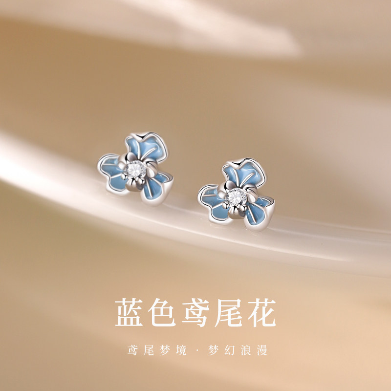 999足银蓝色鸢尾花耳钉2026新款