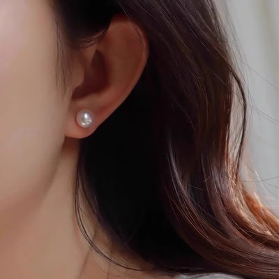 6A级天然淡水真珍珠耳钉女