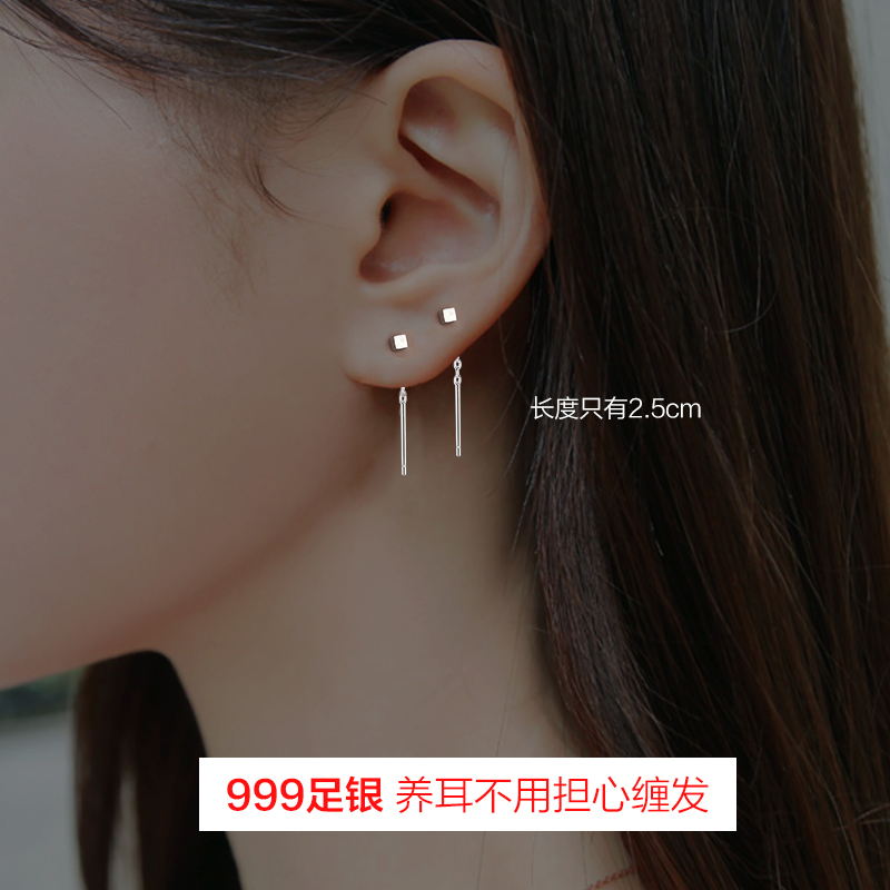 999纯银方块睡觉免摘耳钉圆珠