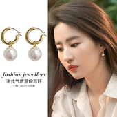 素圈珍珠耳环女法式 刘亦菲去有风 地方许红豆同款 高级感耳饰耳坠