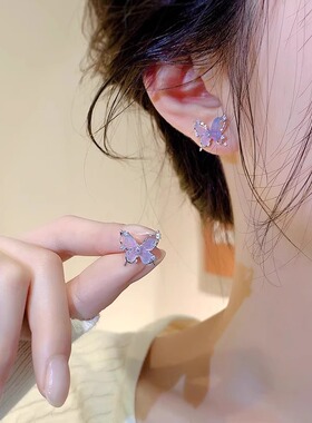 S999通体纯银梦幻渐变紫色耳饰2026新款爆款气质耳环轻奢甜美耳钉