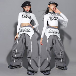 儿童爵士舞演出服女童jazz街舞服装 少儿jazz女孩露脐走秀潮服套装