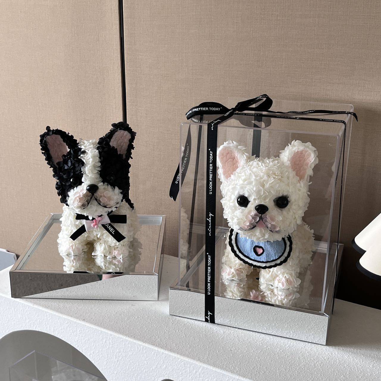 永生花斗牛犬可爱法斗狗狗绣球花干花摆件2024情人节生日礼物