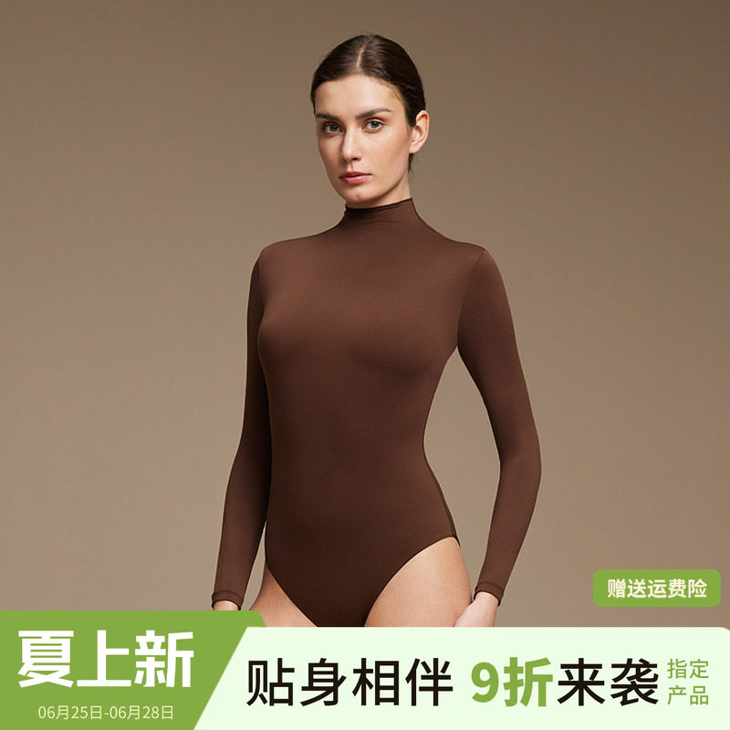 魅外欧美风紧身弹力高领长袖连体衣女百搭纯色修身打底衫T恤上衣