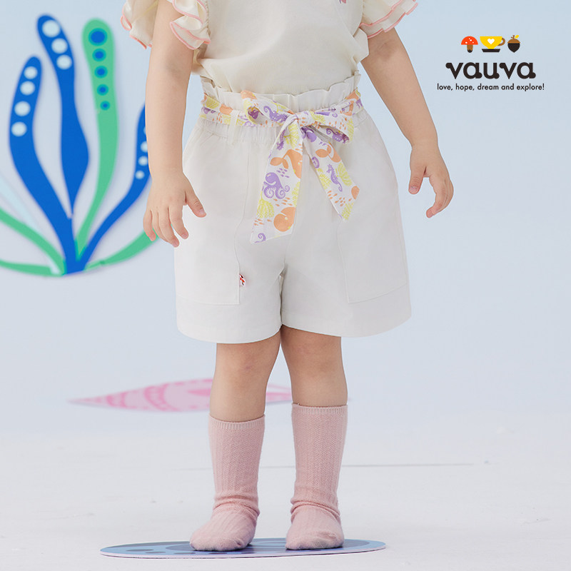[Vauva]女童高腰短裤新款夏季运动休闲白色儿童宽松短裤