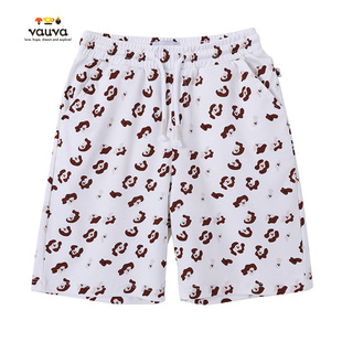 【Vauva】白色满印男童短裤夏季印花五分短裤高街宽松休闲裤子